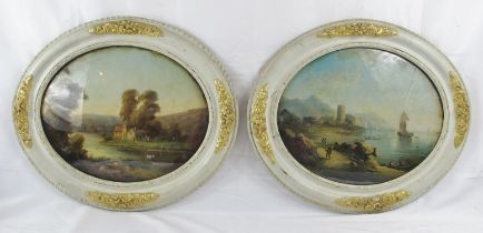 Continental School (19th Century) - a pair of reverse glass paintings depicting a river landscape