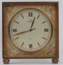 A very rare Omega brushed copper desk clock, mid 20th century. Of rectangular form, the circular