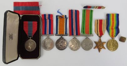 Militaria: A group of World War I and World War II British military medals together with a silver