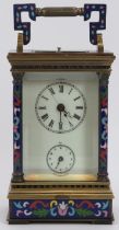 A cloisonné enamelled gilt metal repeater carriage clock, late 19th/early 20th century. With a white