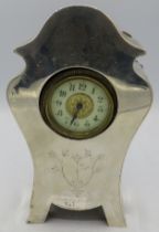 A silver cased mantle clock, Birmingham 1902, engraved flower decoration,, approx 8"/20cm high.