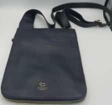 A Radley navy leather crossbody shoulder bag. Condition report: Good condition.