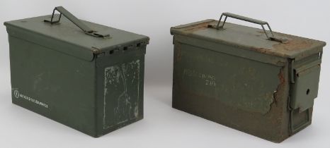 Militaria: Two vintage United States Army M2A1 ammunition cans, 20th century. Both metal military