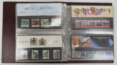 A collection of First Day Cover stamps contained within one large Royal Mail Presentation book, late