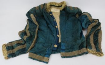 A vintage L&H Nathan Ltd Costumiers of London late 16th century style theatrical teal velvet jacket.