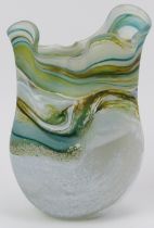 A ‘Wild Green Cornish Seas’ studio glass vase by Lesley Ann Clarke, signed and dated 2003. 20.2 cm