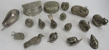 A collection of Southeast Asian silver containers, 20th century. Comprising seventeen boxes of