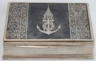 Maritime: A Siam niello decorated silver cigarette box presented to the British Royal Navy’s HMS