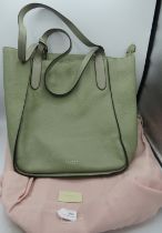 A large two handled Radley leather Tote bag, green, grey colour. Condition report: Good condition.