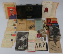 A collection of World War II British Air Raid Precautions civil defence and wartime memorabilia.