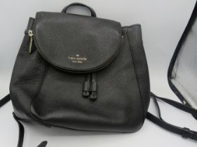 A Kate Spade New York black leather backpack bag. Condition report: Good condition.