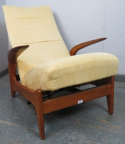 A mid-century reclining ‘rock n rest’ lounge chair by Gimson & Slater, upholstered in primrose - Image 5 of 5