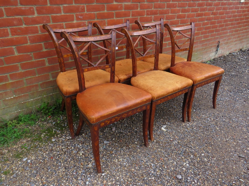 A set of six 19th century Dutch marquetry fruitwood dining chairs, having profuse, marquetry inlay - Image 2 of 4