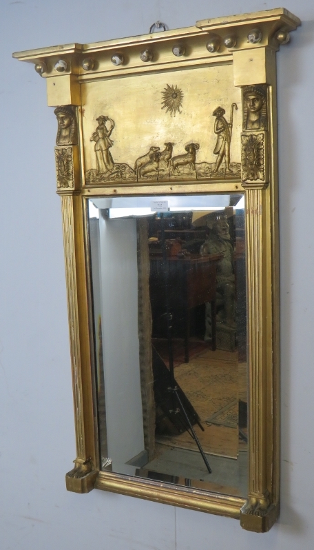 An English Regency period gilt gesso pier glass mirror of breakfront form with relief moulded - Image 2 of 2