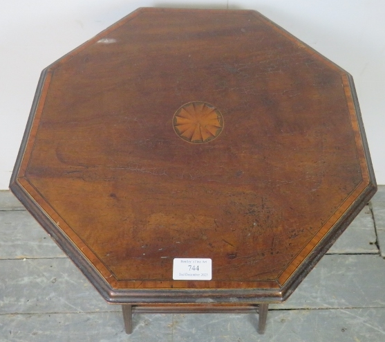 An Edwardian marquetry inlaid and satinwood banded octagonal mahogany two-tier side table. W42cm ( - Image 3 of 3