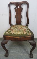 A George I style mahogany single chair, late 19th/early 20th century, with tapestry drop-in seat.