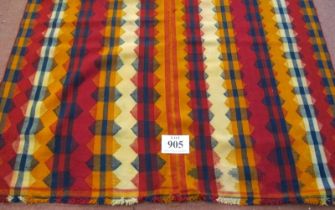 A cool South West Persian Jajim Kilim rug. Red, yellow, blue and cream stripe effect. 230cm x 140cm,