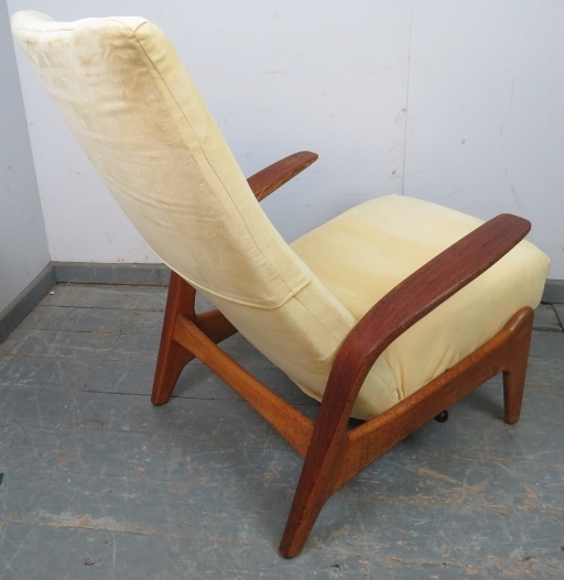 A mid-century reclining ‘rock n rest’ lounge chair by Gimson & Slater, upholstered in primrose - Image 3 of 5