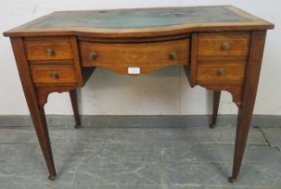 An Edwardian marquetry inlaid & boxwood strung rosewood ladies writing desk, inset leather top,