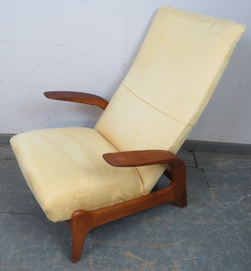 A mid-century reclining ‘rock n rest’ lounge chair by Gimson & Slater, upholstered in primrose - Image 2 of 5