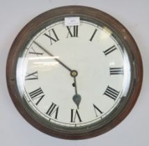 A 19th century mahogany cased station wall clock, with fusee movement, includes pendulum and winding
