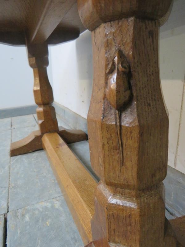 A vintage carved oak low side table by Robert Thompson, the 'Mouseman', the adzed top on tapering - Image 3 of 3