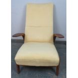 A mid-century reclining ‘rock n rest’ lounge chair by Gimson & Slater, upholstered in primrose