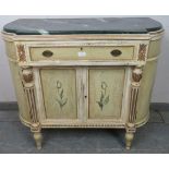 A decorative contemporary chest in an 18th century French taste, the faux marble top above the