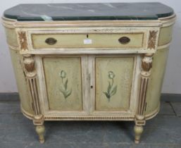 A decorative contemporary chest in an 18th century French taste, the faux marble top above the