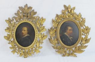 Continental School (19th Century) - pair of portraits of male figures, oils on board, oval, 20cm x