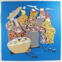 Kofi Agorsor (Ghana, b. 1970) - 'Market Women', acrylic on canvas, signed, 2001, inscribed verso,
