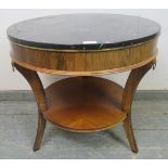 A stylish Regency period design side table, 20th century, the circular marble top on mahogany