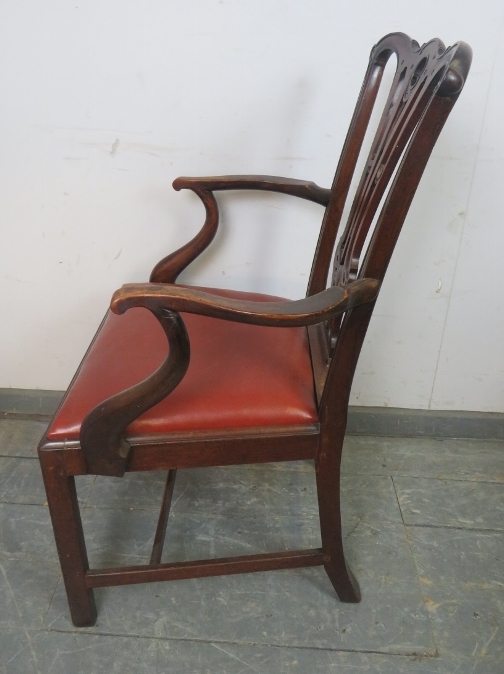 A Georgian mahogany elbow chair in the manner of Chippendale, having carved and pierced back, - Image 3 of 4