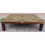 A large vintage mahogany brass bound coffee table, the glass top enclosing a Mappe Mondi (medieval