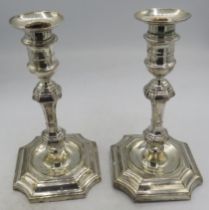 A pair of classical shaped silver candlesticks, Sheffield 1899, Hawksworth Eyre & Co Ltd. Approx