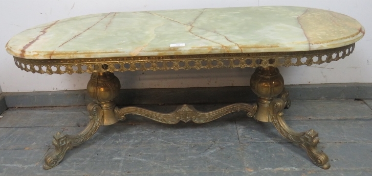 A c.1970's green onyx & gilt-metal coffee table. W114cm H44cm (approx).