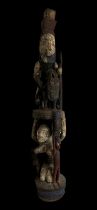 Tribal Art: A large African carved and painted wood figural house post, Yoruba people, Nigeria.