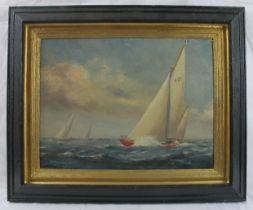 Tom Lewsey (1910-1965) - 'Racing Yachts at Sea', oil on board, signed, 30cm x 39cm, framed.