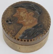 A German Black Forest tobacco box and cover, early 20th century. Of cylindrical form, the cover