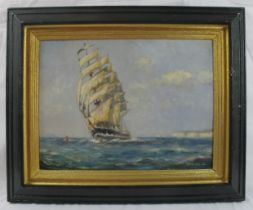 Tom Lewsey (1910-1965) - 'Clipper off the Coast;. oil on board, signed, 29cm x 39cm, framed.