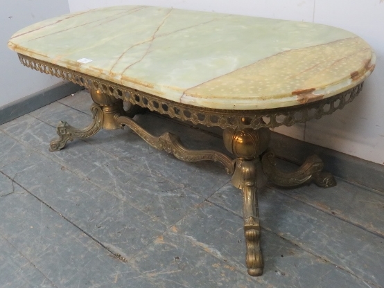 A c.1970's green onyx & gilt-metal coffee table. W114cm H44cm (approx). - Image 2 of 3