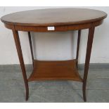 An Edwardian mahogany oval occasional table, crossbanded and parquetry strung, on tapering square