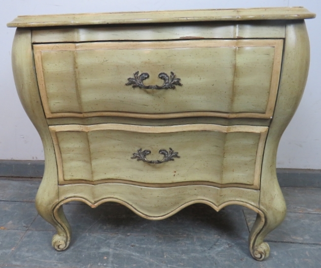 A diminutive shaped front chest of drawers in the 18th century French taste, 20th Century, paint