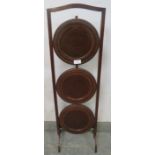 An Edwardian boxwood strung mahogany three tier cake stand. H90cm (approx).