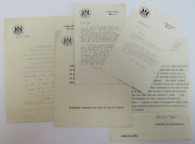 A group of six 10 Downing Street headed letters from Bishops and staff members, circa 1950s.