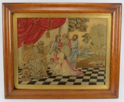 A European neoclassical woven silk tapestry, 19th century. Framed and glazed. 40.5 cm x 54 cm.