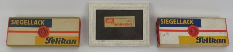 Two vintage Pelikan Gunther Wagner boxes designed by Lissitzky and a stamp for ‘Die Wohnung’