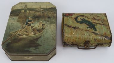 Two vintage Huntley & Palmer biscuit tins, early 20th century. (2 items) 26 cm length, 18.5 cm