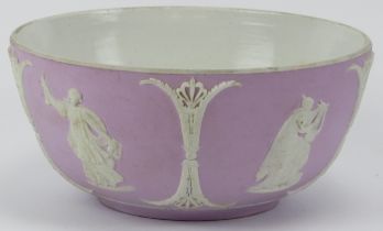 A Victorian Wedgwood neoclassical lilac jasperware bowl. With applied white decoration in relief