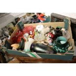 A box of mixed domestic and collectable items, to include cranberry glassware, Doulton ladies, model